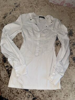 Finesse White Long Sleeve Corset-Style Dress